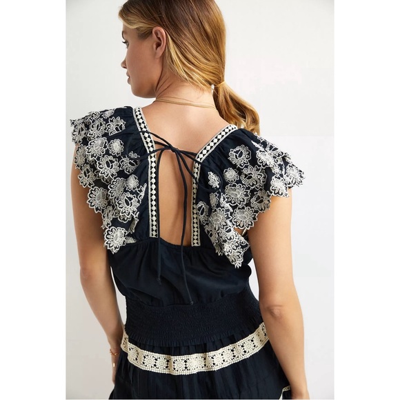 Anthropologie Embroidered Lace Blouse Black NWT Size XL - Picture 2 of 14